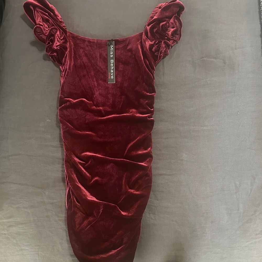 Miss Behave Brand New Velvet Dress with Puff Sleeves